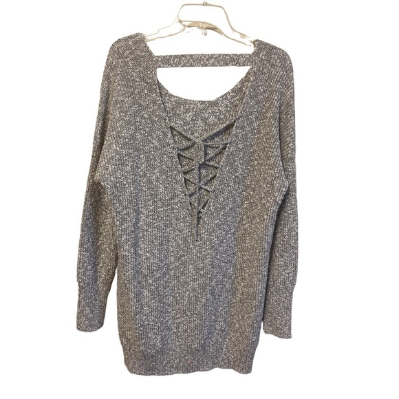 Torrid Chunky Knit Marbled Gray Lace Back Sweater Women's Plus Size 2 - Picture 3 of 10